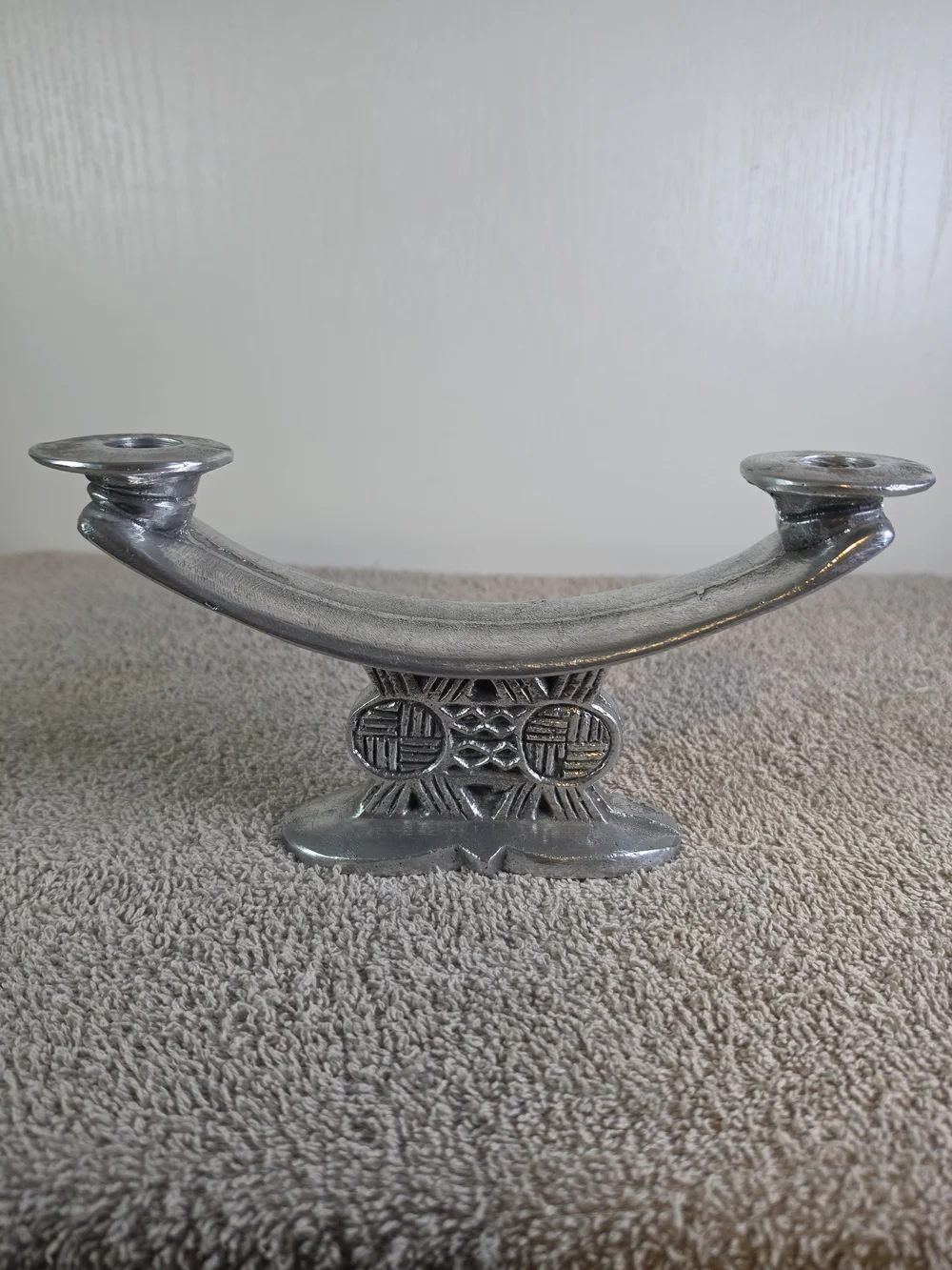 Vintage Metal Csndlestick Designed In The Style Of A Traditional Shona Headrest